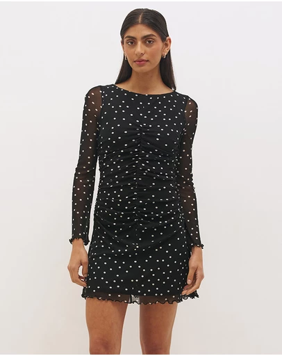 MON RENN - Vesper Spot Long Sleeve Mini Dress