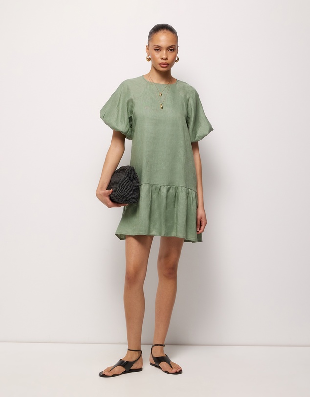 AERE - Brea Puff Sleeve Linen Mini Dress