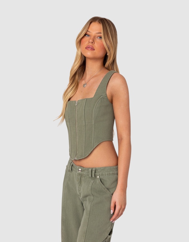 EDIKTED - Lottie Washed Denim Zip Corset