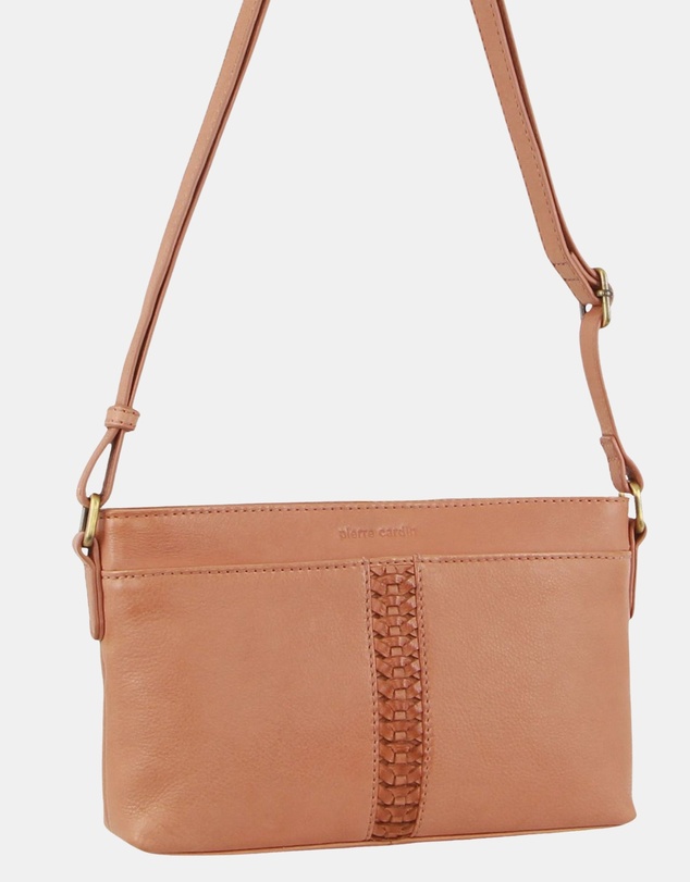 Pierre Cardin - Pierre Cardin Leather Woven Design Crossbody Bag