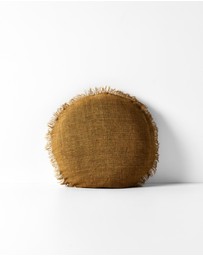 Aura Home - Vintage Linen Fringe Small Round Cushion