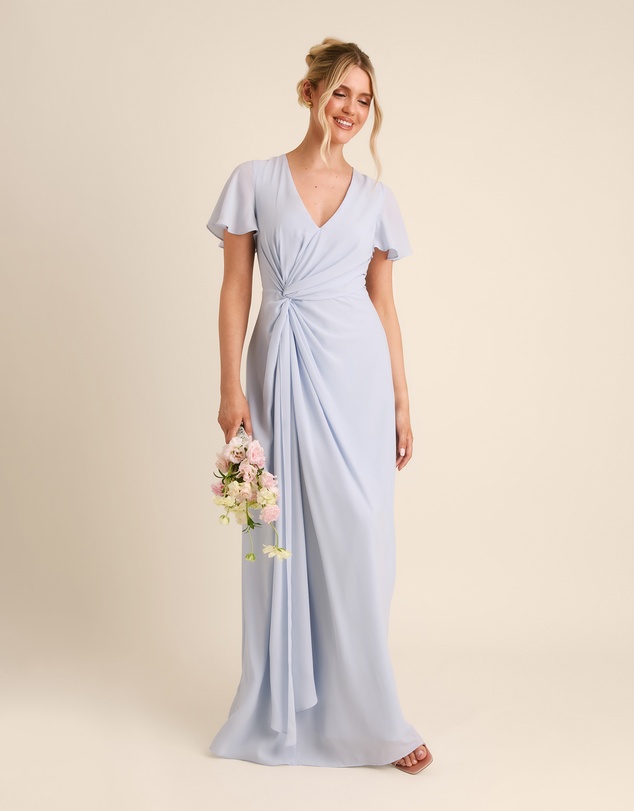 Six Stories - Knot Front Flutter Sleeve Chiffon Bridesmaid Dress