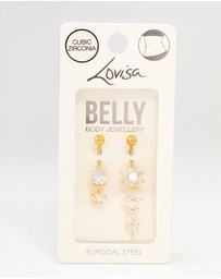 Lovisa - Gold Plated Surgical Steel Flower Power Belly Bar 2-Pack