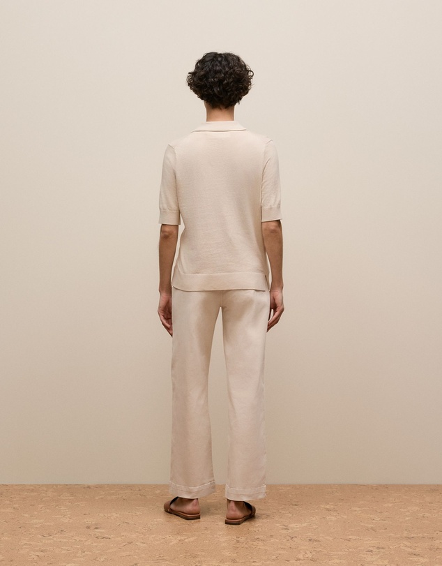 Trenery - Cotton Cashmere Half Sleeve Polo in Camel