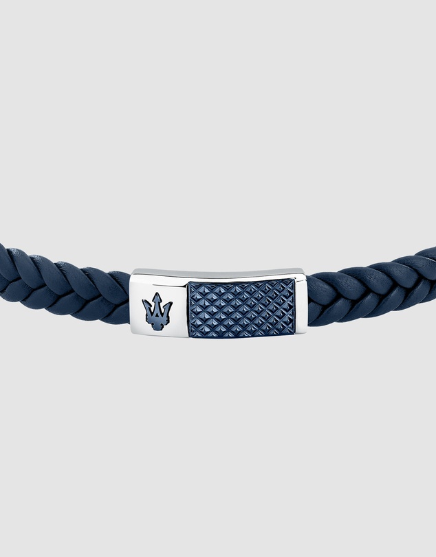 Maserati - Maserati Men's Blue Interlaced Leather and Steel Bracelet