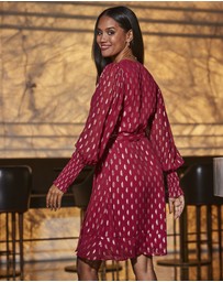 Sosandar - Metallic Spot Print Belted Wrap Dress