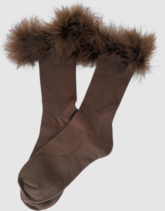 High Heel Jungle - Frou-Frou Faux Fur Trim Combed Cotton Socks