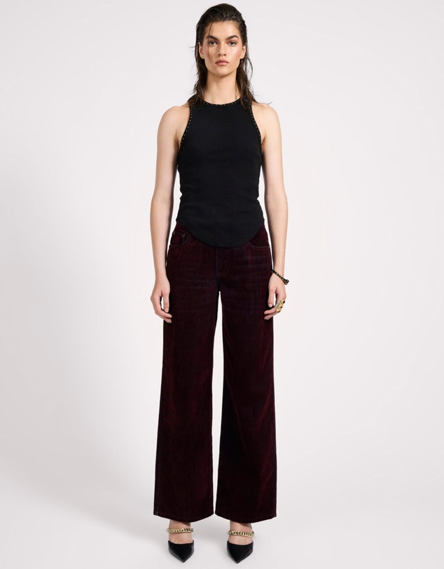 ONE TEASPOON - Jackson Mid Waist Wide Leg Velvet Finish Denim Jeans - Flocked Maroon