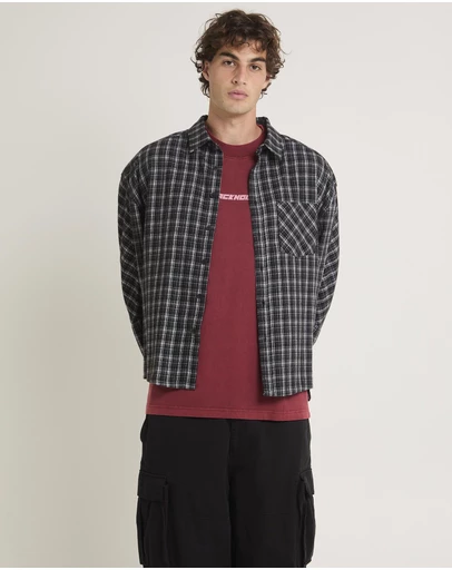 Black Noise White Rain - Johan Flannel Long Sleeve Shirt