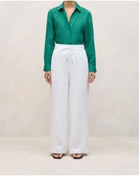 Trenery - Linen Drawcord Wide Leg Pant in White