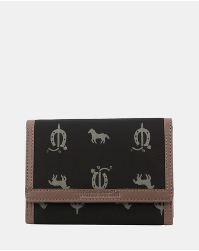 Pierre Cardin - Pierre Cardin Canvas Print/Leather Trim Bi-Fold Flap Wallet