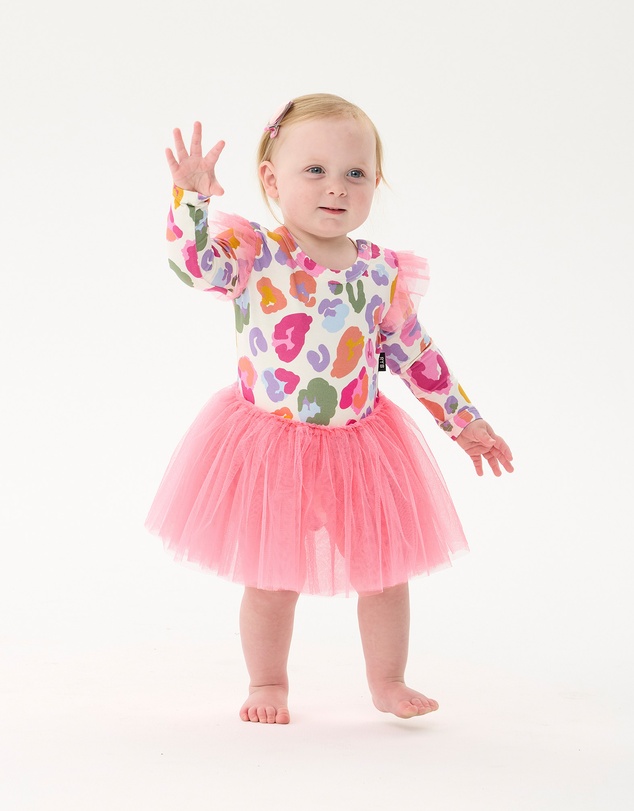 Rock Your Baby - Rainbow Leopard Circus Frill Bodysuit Dress