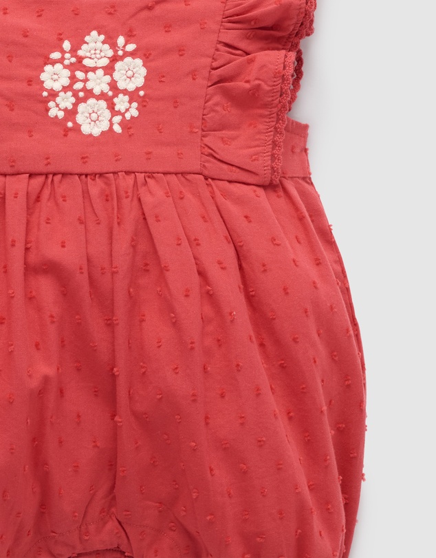 Purebaby - Red Embroidered Romper -Kids-Babies