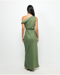Revibe - Repaired AERE Fia Linen Draped Off Shoulder Maxi Dress - AU 12