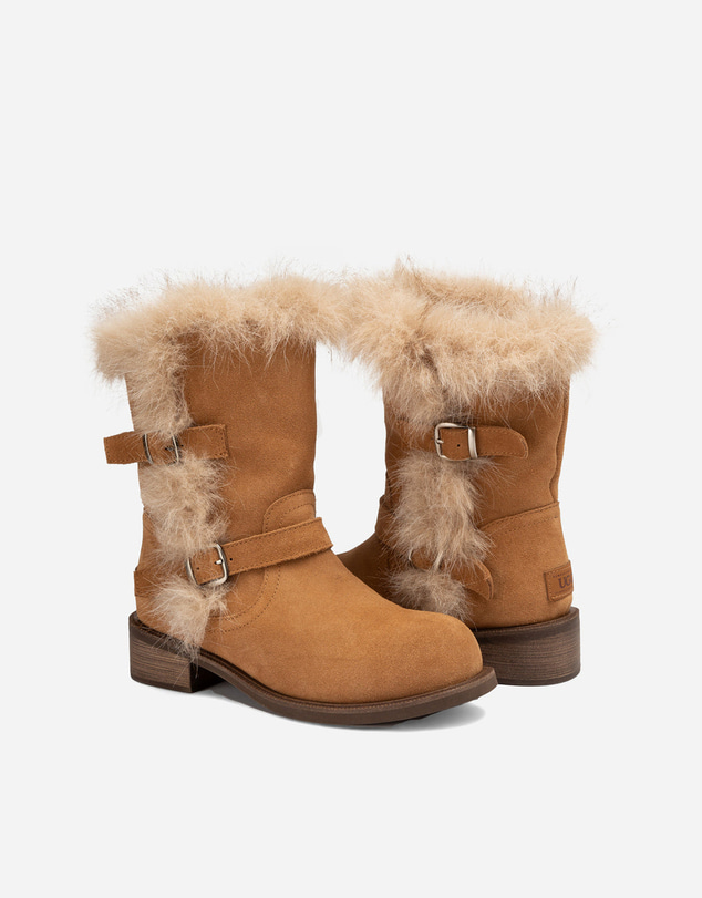 Ozwear Connection Uggs - UGG Fur Trim Buckle Short Boots