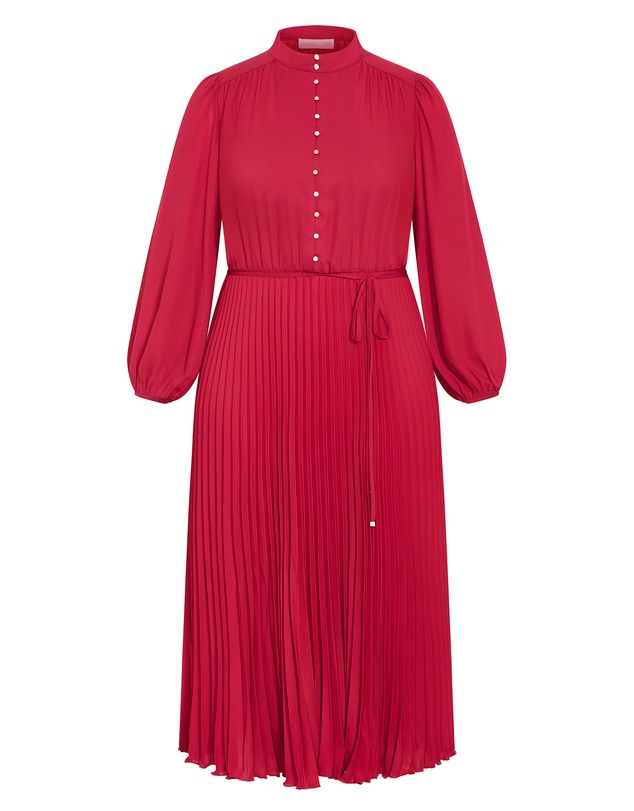 City Chic - Plus size Halle Long Sleeve Pleat Dress - shiraz
