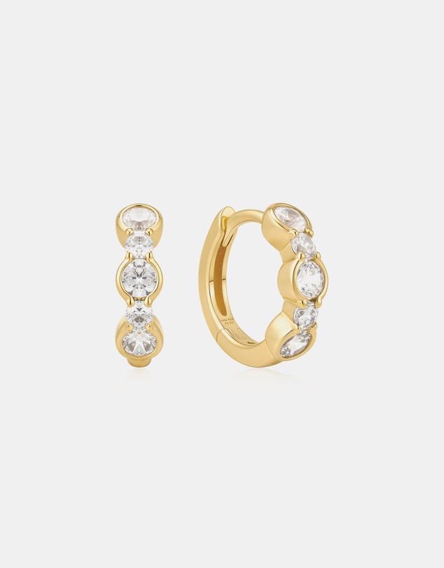 Ania Haie - Gold Alternating Half-Bezel Huggie Hoop Earrings
