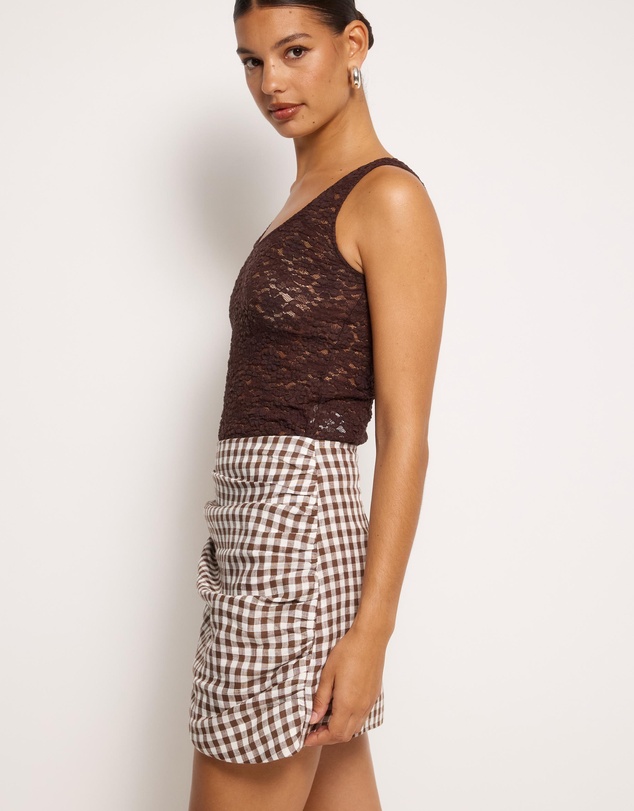 AERE - Gingham Gathered Linen Skirt
