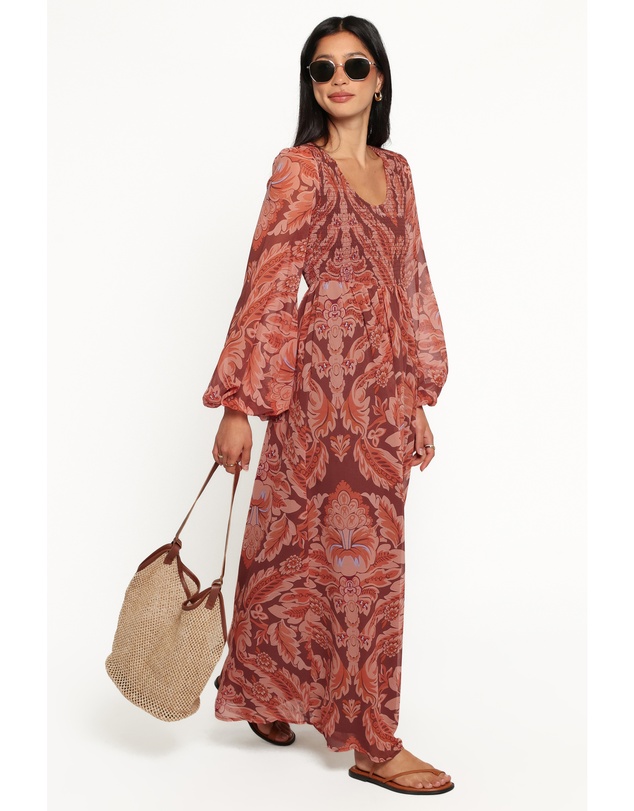 Petal & Pup - Nicholi Long Sleeve Maxi Dress - Brown Paisley