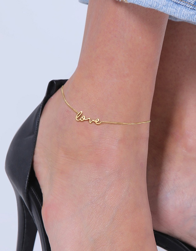 Elli Jewelry - Love Anklet in Gold-Plated 925 Sterling Silver