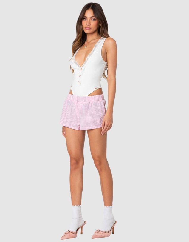 EDIKTED - Bloom Lace Trim Ribbed Bodysuit