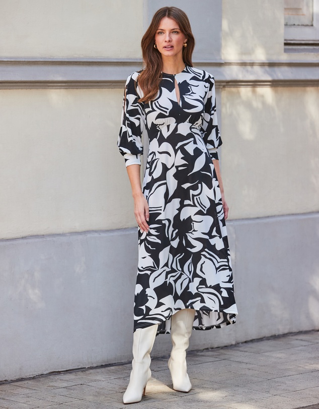 Sosandar - Floral Print Keyhole Detail Jersey Midi Dress