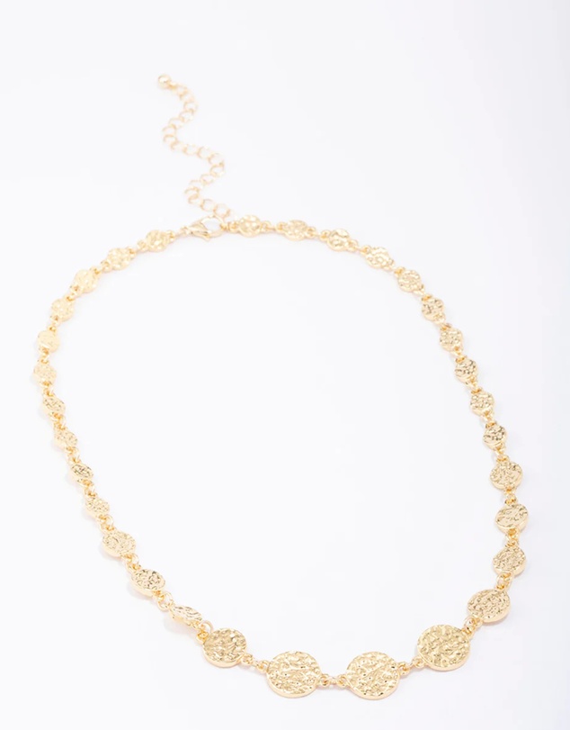 Lovisa - Gold Plated Hammered Disc Chain Necklace