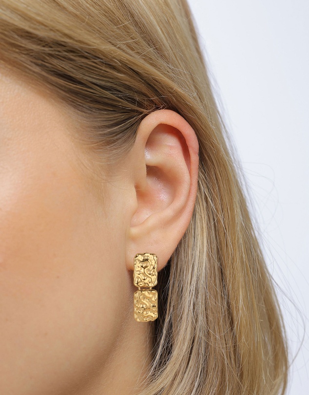 Elli Jewelry - Hammered Rectangle Drop Earrings in Gold-Plated 925 Silver