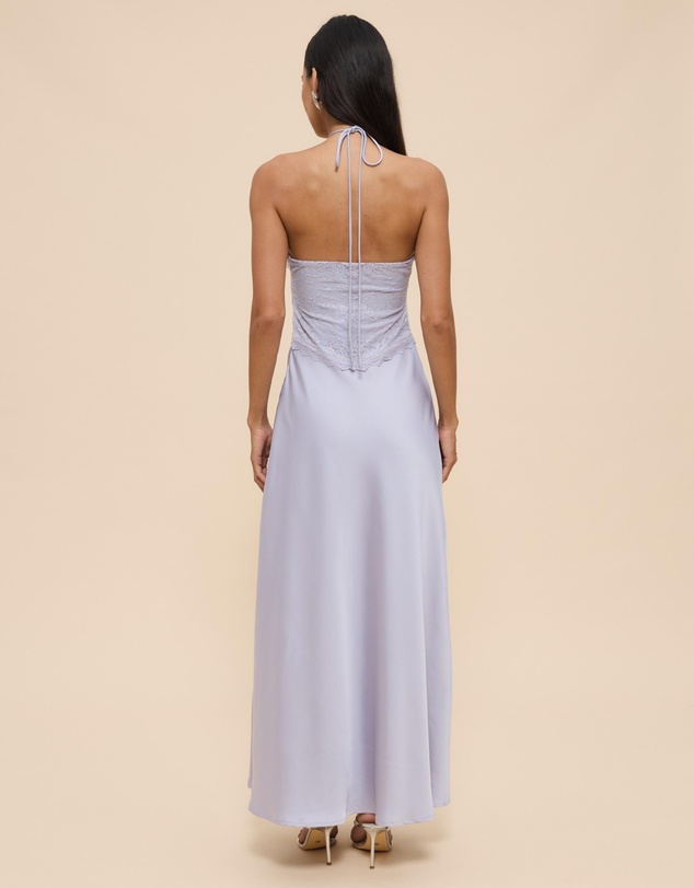 Revibe - Repaired CHANCERY Georgie Halter Neck Lace Panelled Maxi Dress - AU 12