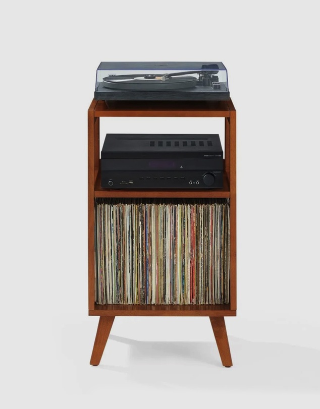 Crosley - Crosley Voyager Bluetooth Portable Turntable + Crosley Asheville Stand Bundle - Washed Blue