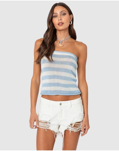 EDIKTED - Nox Striped Crochet Tube Top