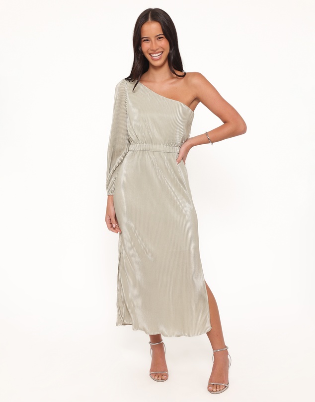 Petal & Pup - Pontee One Shoulder Pleated Midi Dress - Sage Green