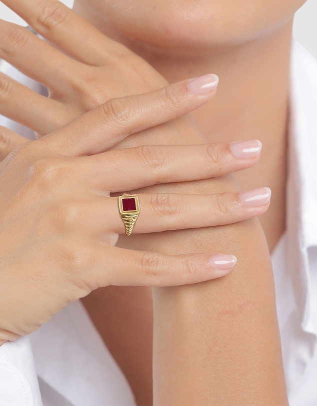Elli Jewelry - Ring Signet 925 Sterling Silver Gold-Plated