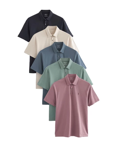 NEXT - Regular Fit Short Sleeve Jersey Polo Shirts 5 Pack