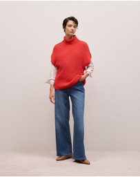 Trenery - Cotton Cashmere Sleeveless High Neck Knit in Spice Red
