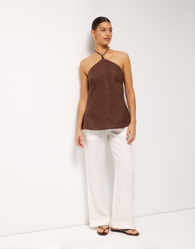 AERE - Sol Bead Trim Linen Halter Top