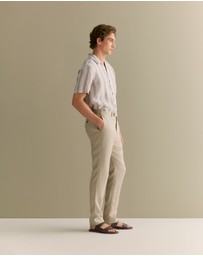 Trenery - Regular Fit Linen Tonal Stripe Short Sleeve Shirt in Flax