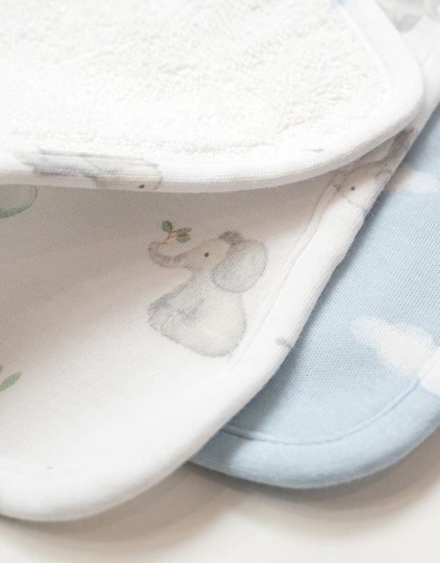 Living Textiles - 3 Pack Organic Wash Cloths - Elephant Playtime