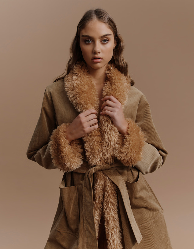 Ownley - Heaven Corduroy Fur Collar Coat