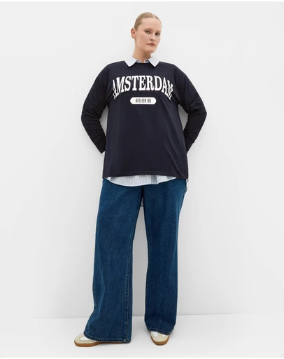 City Chic - Oversized Amsterdam Long Sleeve Cotton Tee