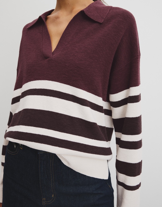 Country Road - Organically Grown Cotton Linen Blend Long Sleeve Stripe Knit