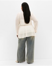 City Chic - Plus size Kara Stud Tie Neck Top - cream