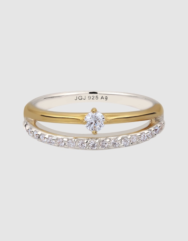 Elli Jewelry - Ring Women Engagement Elegant Zirconia 925 Sterling Silver Gold Plated Bicolor