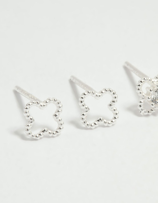 Lovisa - Sterling Silver Cubic Zirconia Flower Stud Earrings 2-Pack