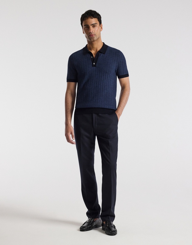 Calibre - Textured Jacquard Merino Polo Navy