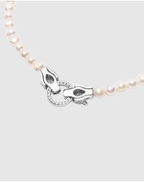 Nialaya Jewellery - Pearl Choker with Double Panther Head in Silver