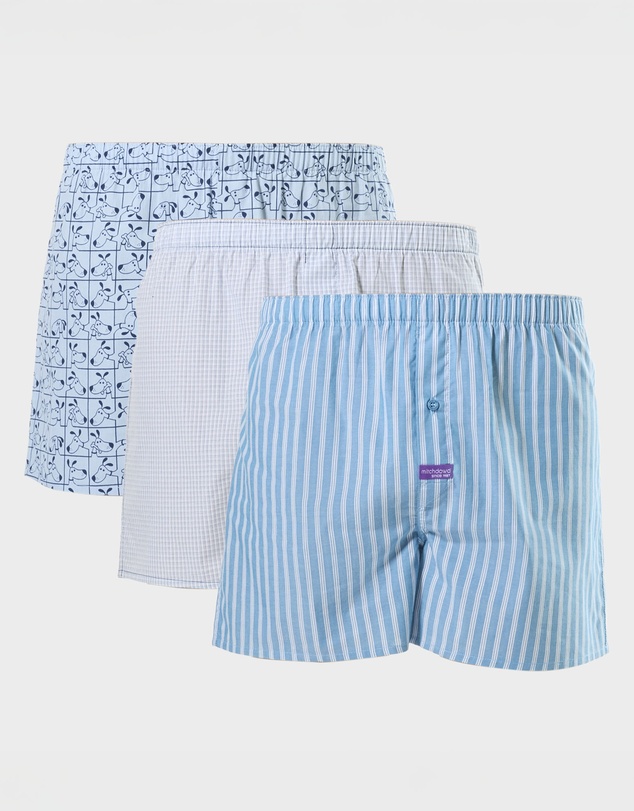 Mitch Dowd - Mens Checkers Boxer Shorts 3 Pack - Blue