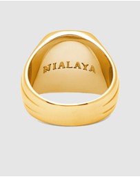 Nialaya Jewellery - Men's Oblong Gold Plated Signet Ring with Green Jade