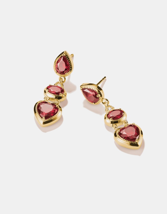 THOMAS SABO - THOMAS SABO Drop Earrings with Red Heart Stones Gold