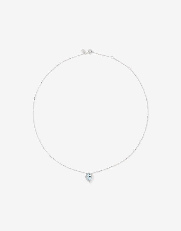 Michael Hill - Oval Cut Blue Aquamarine Gemstone and 0.19 Carat TW Diamond Halo Pendant Necklace in 10kt White Gold